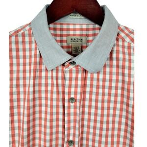 Reaction Kenneth Cole Mens Large Gingham Checkered Short Sleeve Shirt